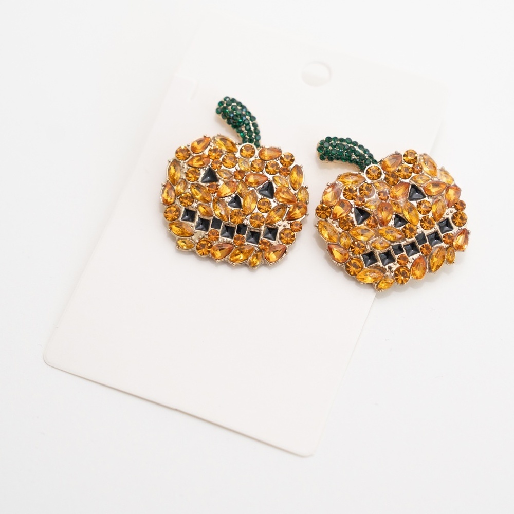 Halloween Jack O Lantern‎ Rhinestone Earrings. New! - Picture 2 of 5